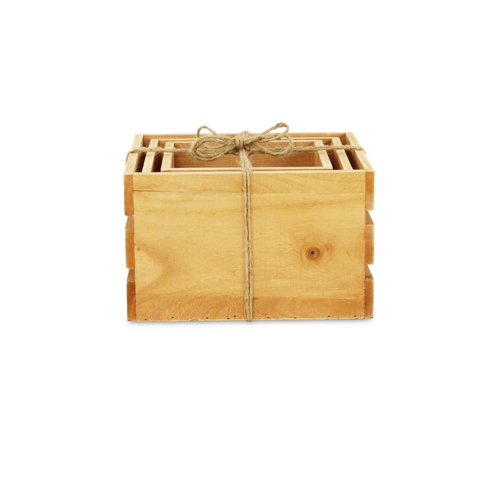 Set of Three Light Brown Nesting Solid Wood Crate