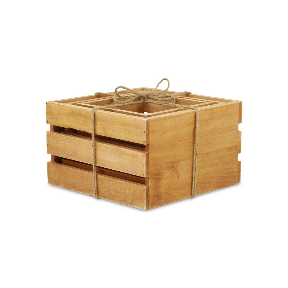 Set of Three Light Brown Nesting Solid Wood Crate