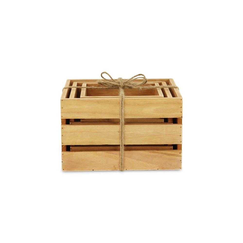 Set of Three Light Brown Nesting Solid Wood Crate
