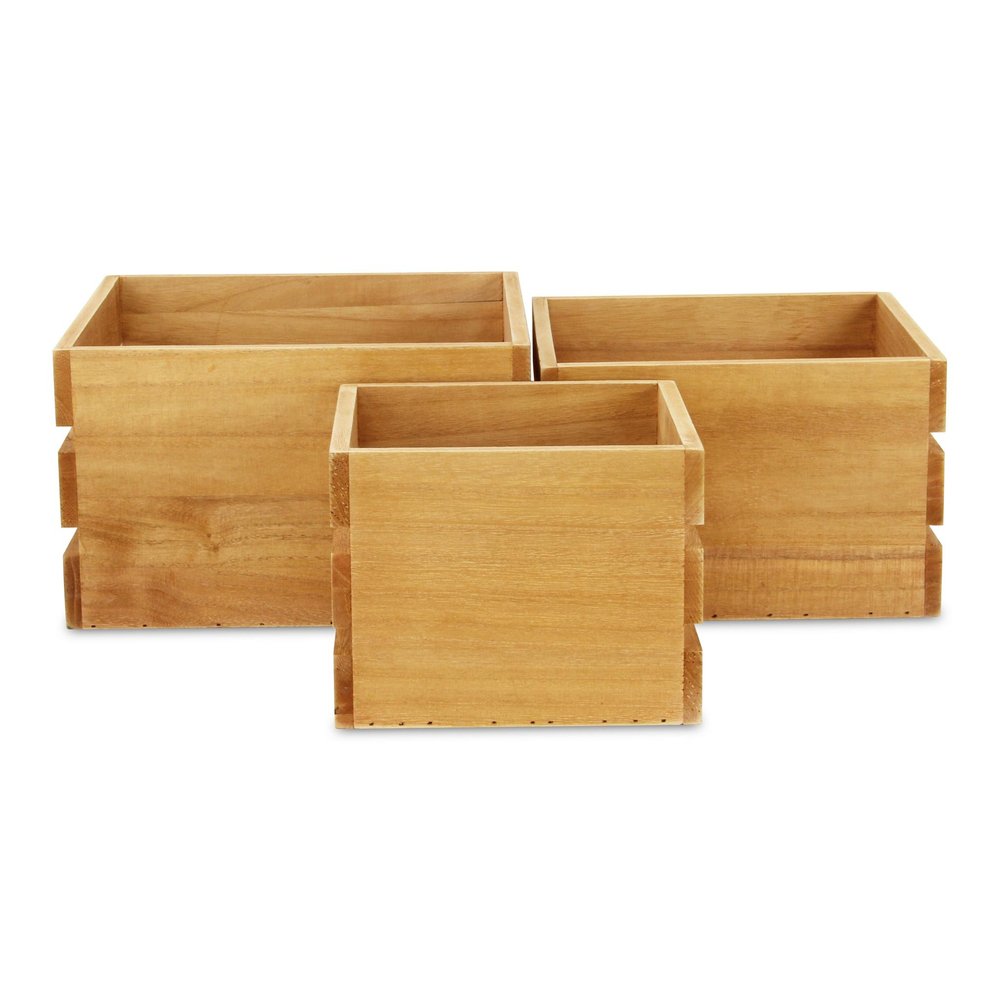 Set of Three Light Brown Nesting Solid Wood Crate