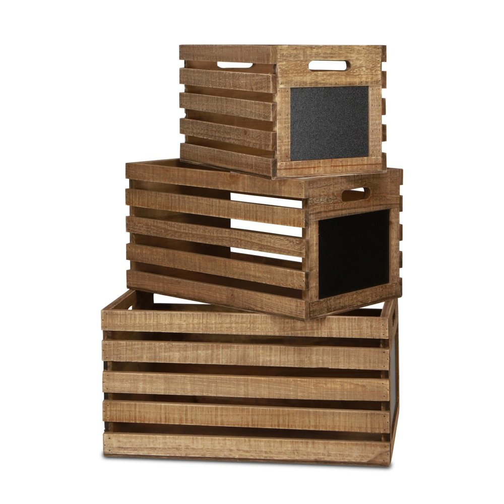 Set of Three Black And Brown Nesting Solid Wood Crate