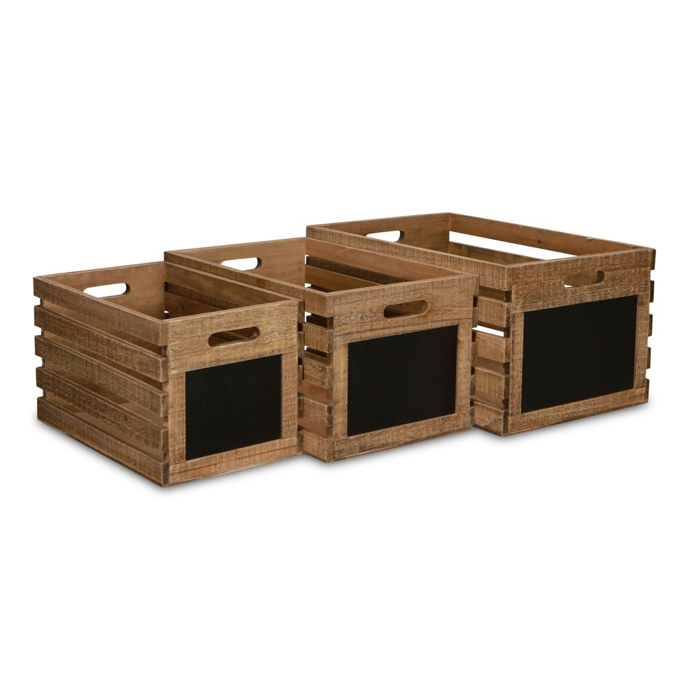 Set of Three Black And Brown Nesting Solid Wood Crate