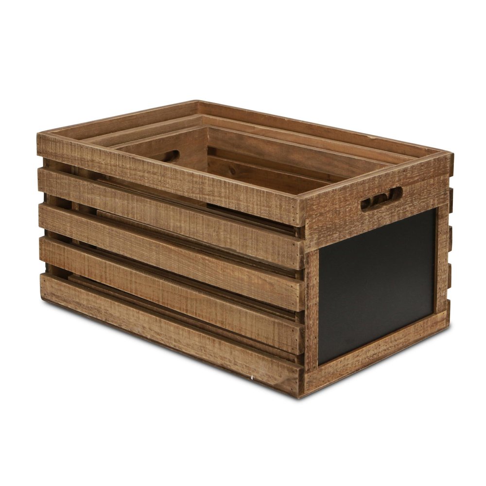 Set of Three Black And Brown Nesting Solid Wood Crate