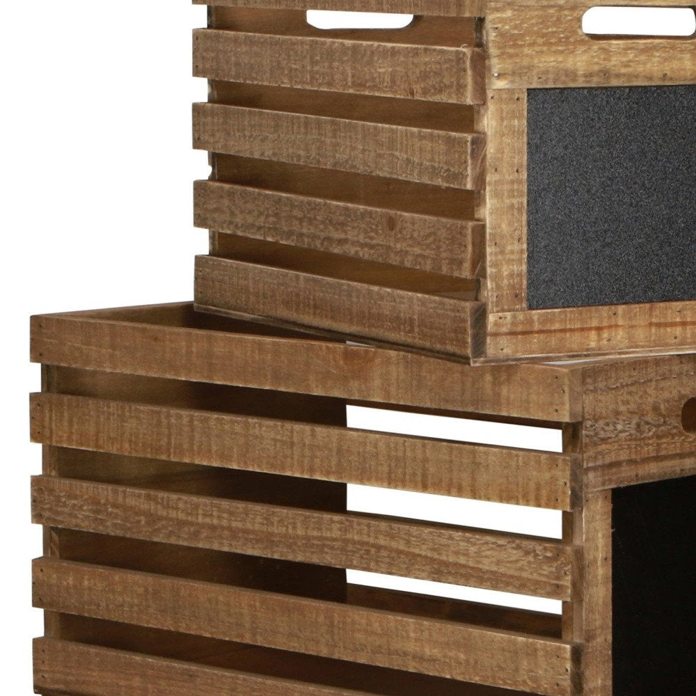 Set of Three Black And Brown Nesting Solid Wood Crate