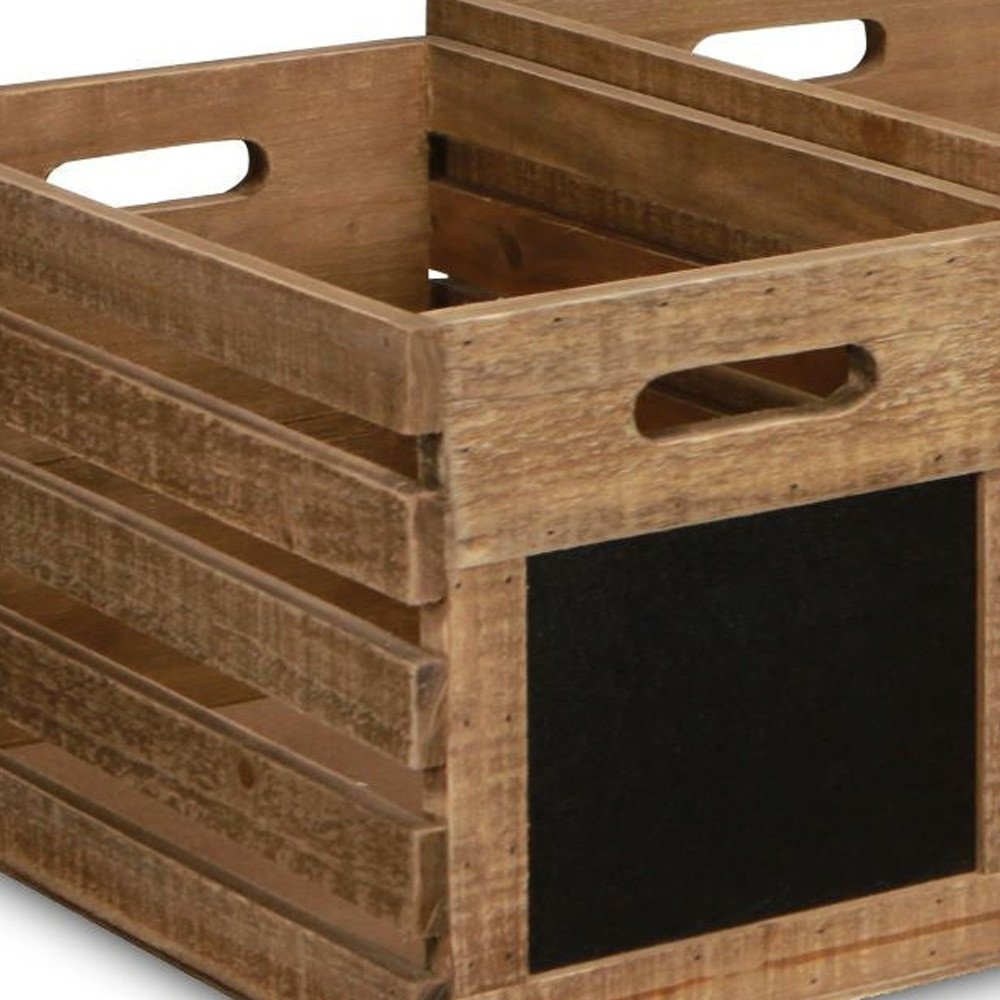 Set of Three Black And Brown Nesting Solid Wood Crate