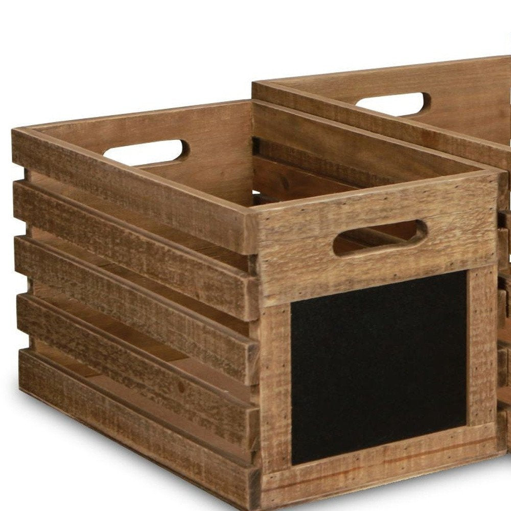 Set of Three Black And Brown Nesting Solid Wood Crate