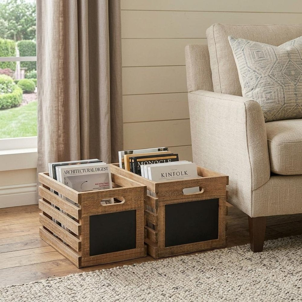 Set of Three Black And Brown Nesting Solid Wood Crate