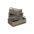 Set of Three Gray Nesting Solid Wood And Metal Crate