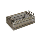 Set of Three Gray Nesting Solid Wood And Metal Crate