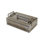 Set of Three Gray Nesting Solid Wood And Metal Crate