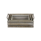 Set of Three Gray Nesting Solid Wood And Metal Crate