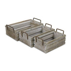 Set of Three Gray Nesting Solid Wood And Metal Crate