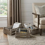 Set of Three Gray Nesting Solid Wood And Metal Crate