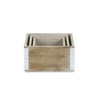 Set of Three Brown Nesting Solid Wood And Metal Crate