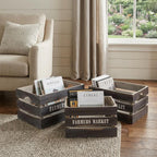 Set of Three Dark Brown Nesting Solid Wood Crate