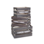 Set of Three Dark Brown Nesting Solid Wood Crate