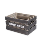 Set of Three Dark Brown Nesting Solid Wood Crate