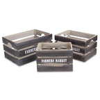 Set of Three Dark Brown Nesting Solid Wood Crate