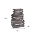 Set of Three Dark Brown Nesting Solid Wood Crate