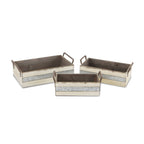 Set of Three Off White Nesting Solid Wood And Metal Crate