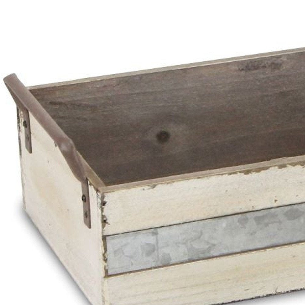 Set of Three Off White Nesting Solid Wood And Metal Crate