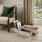 Set of Three Off White Nesting Solid Wood And Metal Crate