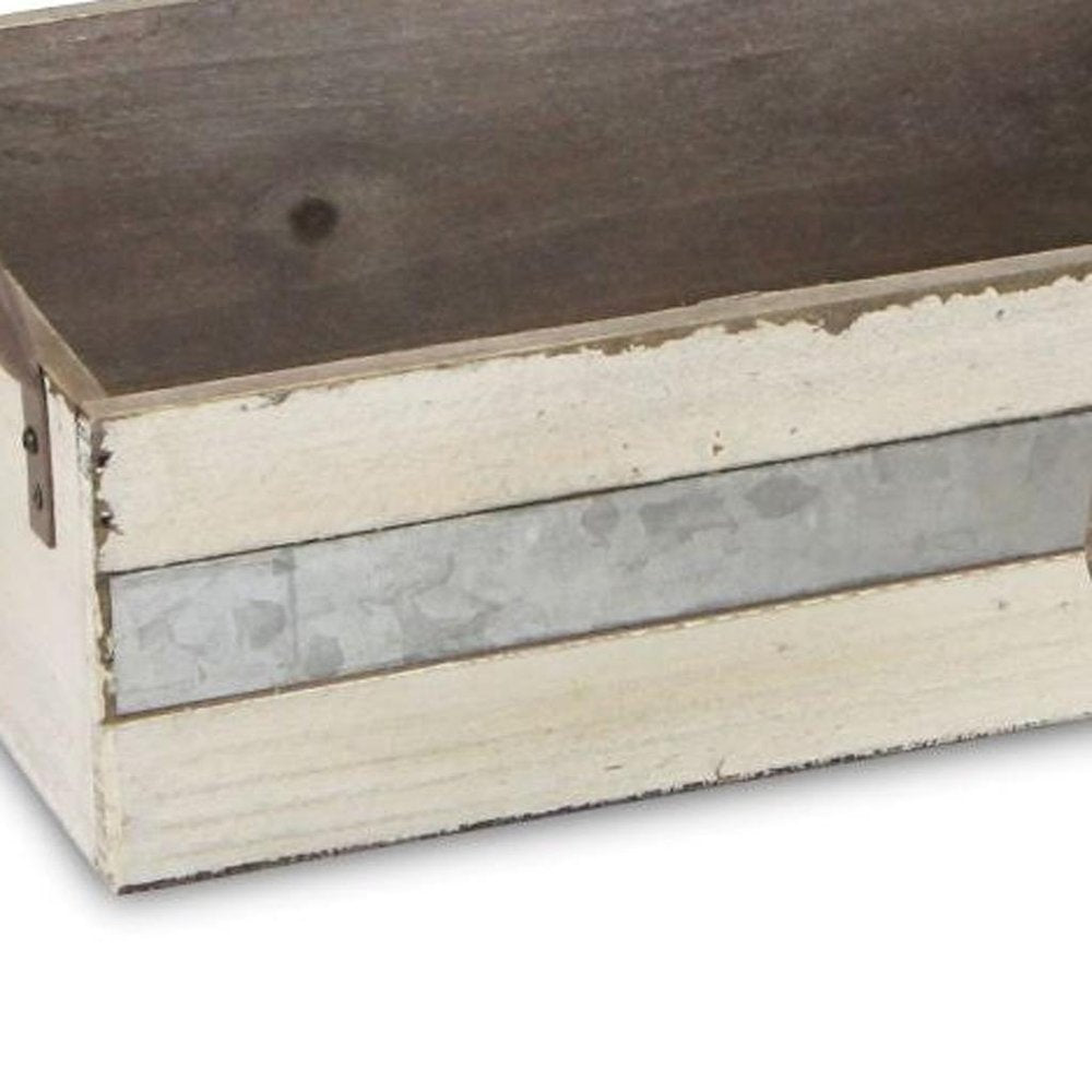 Set of Three Off White Nesting Solid Wood And Metal Crate