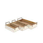 Set of Three White Nesting Solid Wood And Metal Crate