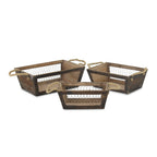 Set of Three Dark Brown Nesting Solid Wood And Metal Crate