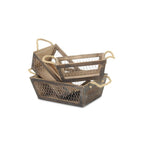 Set of Three Dark Brown Nesting Solid Wood And Metal Crate
