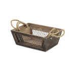 Set of Three Dark Brown Nesting Solid Wood And Metal Crate