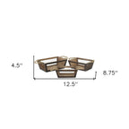 Set of Three Dark Brown Nesting Solid Wood And Metal Crate