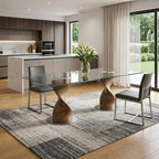 95" Clear And Brown Glass And Solid Wood Double Pedestal Base Dining Table