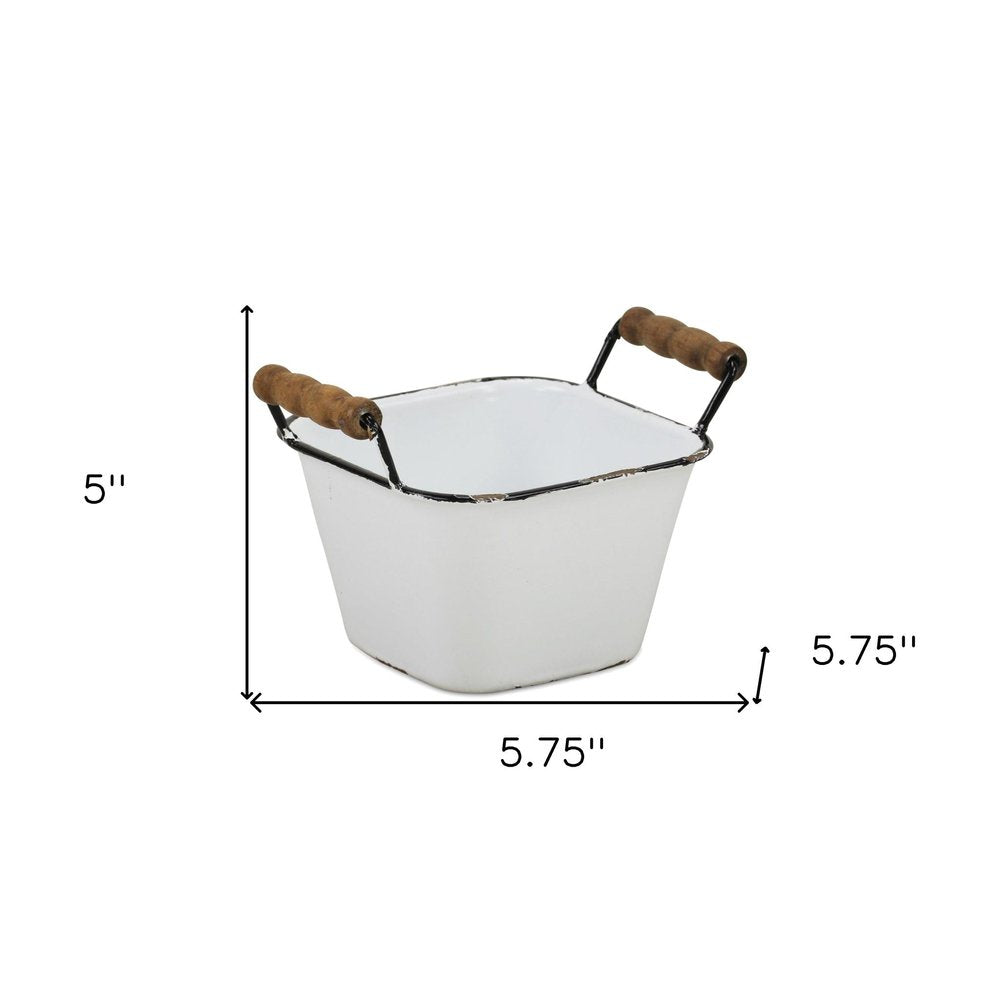 6" White Stackable Metal Bucket