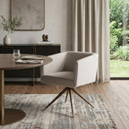 Light Gray And Brass Upholstered Fabric Dining Arm Chair