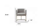 Light Gray And Antiqued Brass Upholstered Fabric Dining Arm Chair