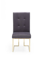 Set of Two Tufted Gray And Gold Upholstered Fabric Dining Side Chairs