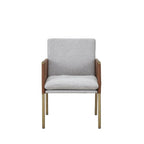 Light Gray And Antiqued Brass Upholstered Fabric Dining Arm Chair