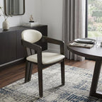 Light Gray And Dark Gray Upholstered Faux Leather Open Back Dining Arm Chair