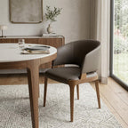 Dark Gray And Brown Upholstered Faux Leather Wing Back Dining Arm Chair