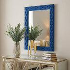 74" Blue Square Wood Framed Mounted Accent Mirror