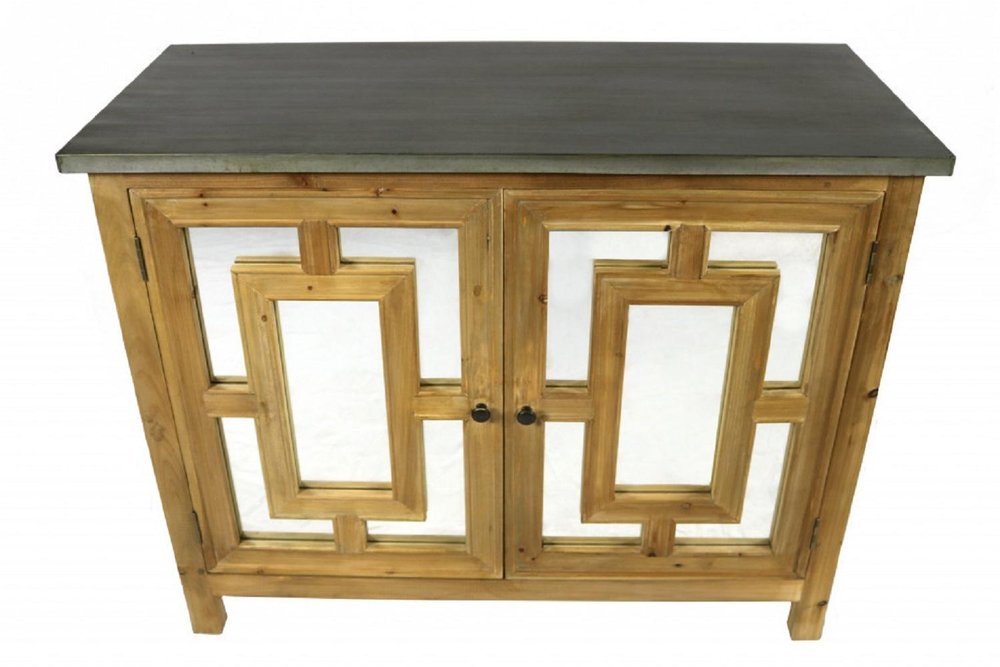 45" Brown And Gray Solid Wood Carved Geometric Sideboard with Two Doors