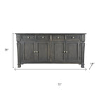 72" Dark Gray Solid Wood Four Drawer Sideboard with Four Doors