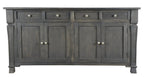 72" Dark Gray Solid Wood Four Drawer Sideboard with Four Doors