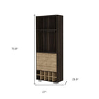 27" Dark Brown Corner Bar Cabinet With Multiple Shelves