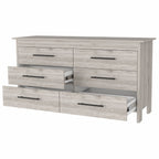 59" Natural And Black Wood Six Drawer Double Dresser