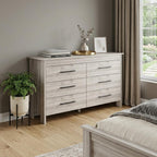 59" Natural And Black Wood Six Drawer Double Dresser