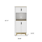 67" Natural And White Wood Four Door Pantry Or Storage Closet