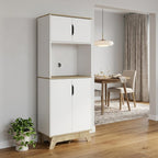 67" Natural And White Wood Four Door Pantry Or Storage Closet