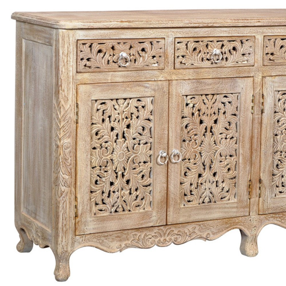 66" Light Brown Solid Wood Four Drawer Buffet Table with Four Doors
